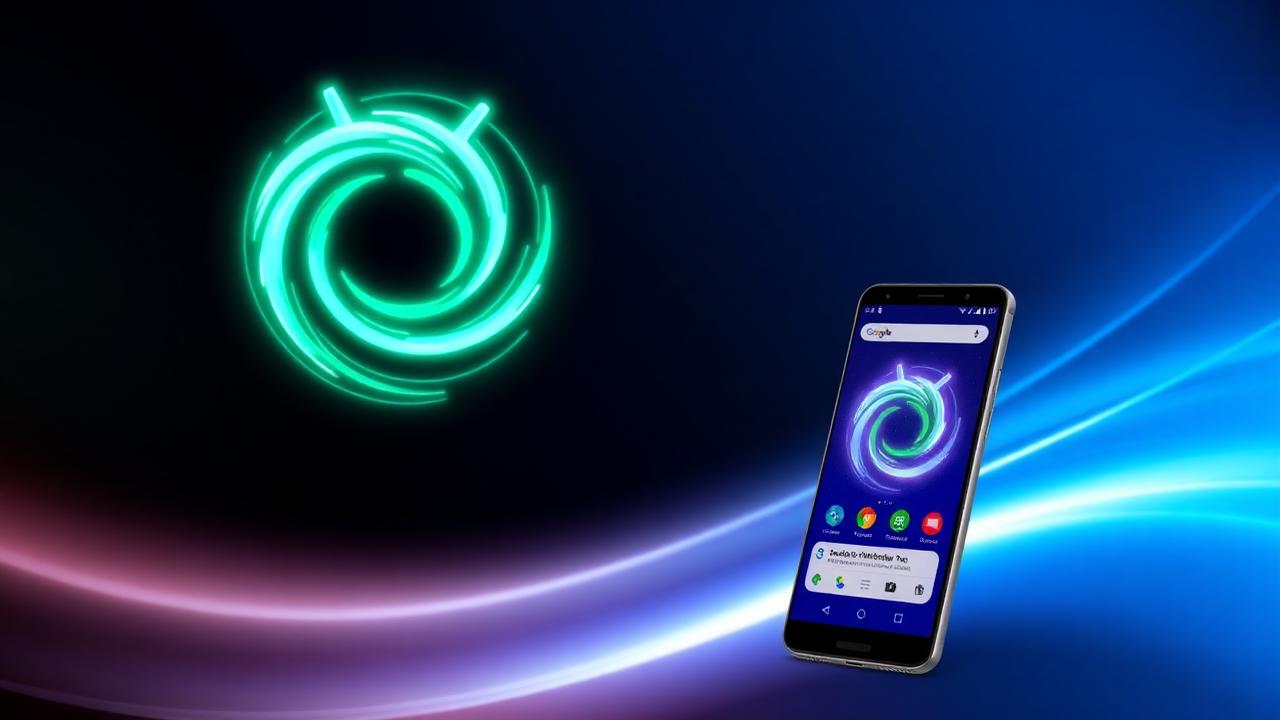 Google I/O 2026 keynote concept showing Android 17 logo with Gemini AI swirl and futuristic smartphone