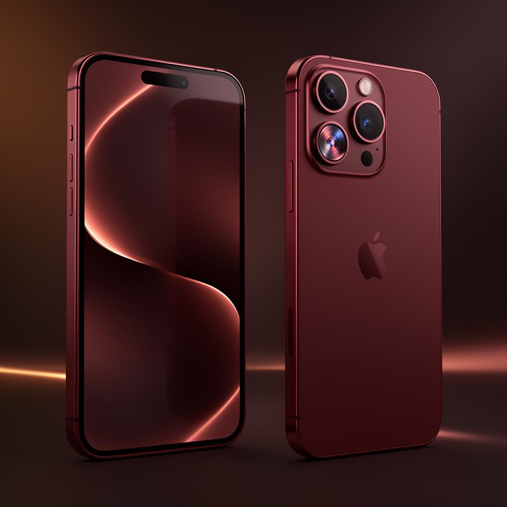 Apple iPhone 18 Pro concept render in Dark Cherry color showing front and back views with triple camera system